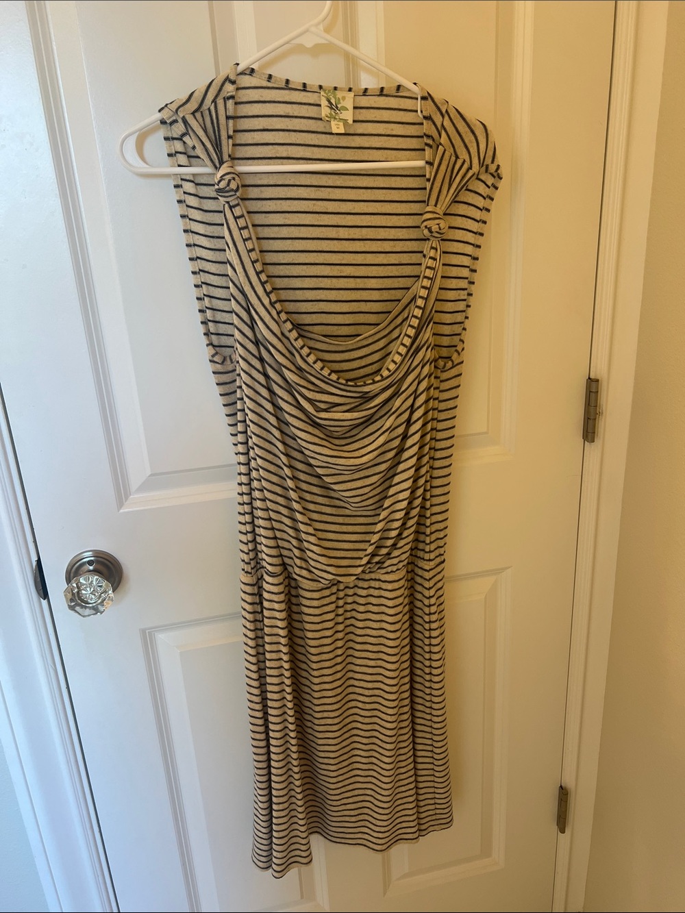 Weston Wear Beige & Black Striped Sleeveless Midi Dress